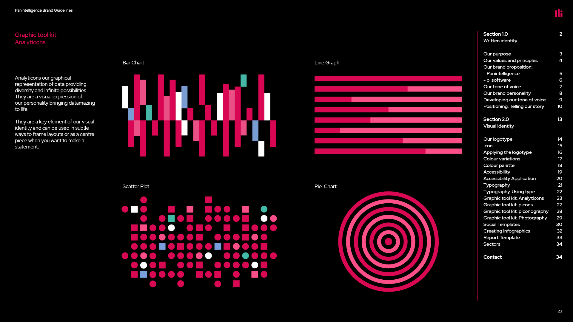 Examples of a graphic toolkit in the Panintelligence brand guidelines