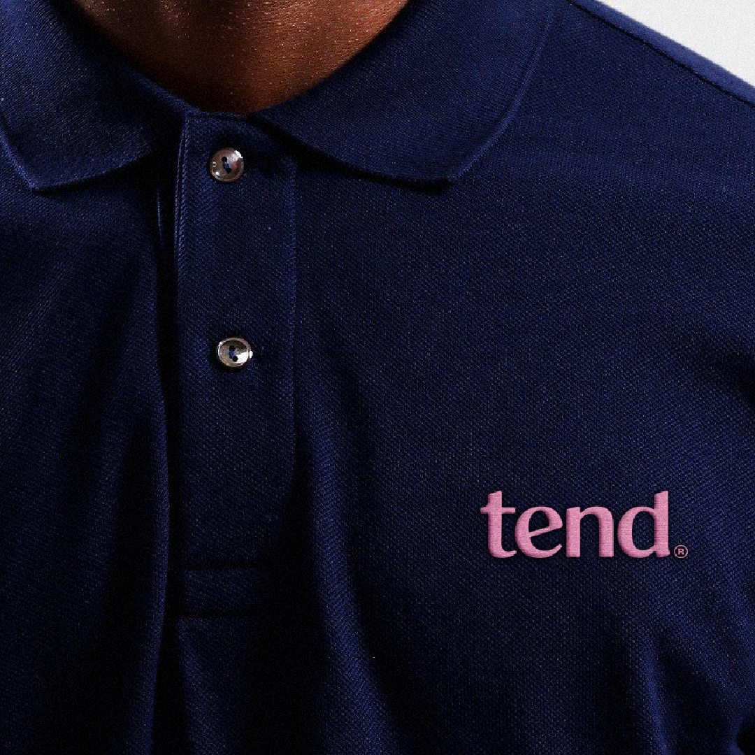 Tend rebrand example of logo on clothing