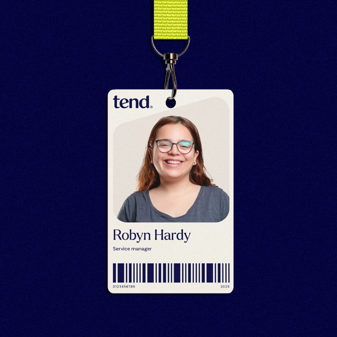Tend rebrand example of a lanyard