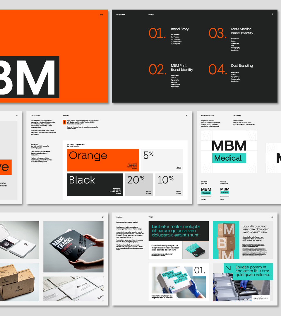 Examples of MBM Print brand guidelines