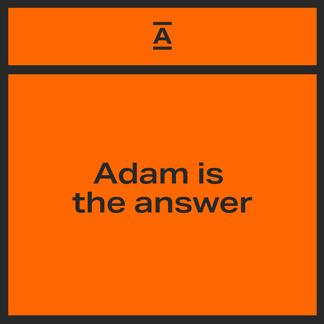 Adam Equipment rebrand, Adam is the Answer graphic